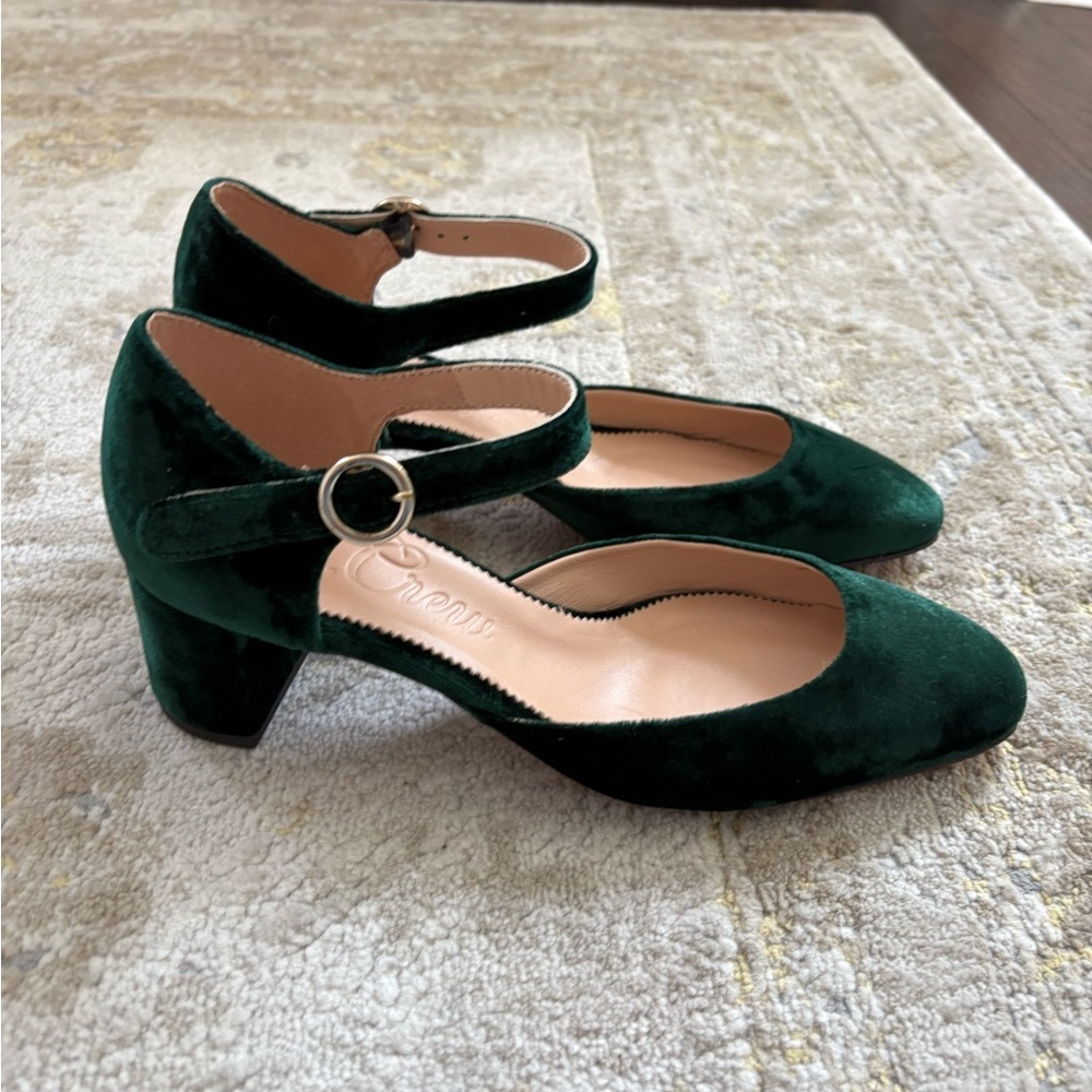 J. Crew Ankle Strap Millie Green Velvet Pumps - Picture 4 of 9